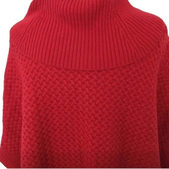 TALBOTS | Red Knit Lamb Wool Blend Cowl Neck Cape Poncho Size S - Picture 8 of 10